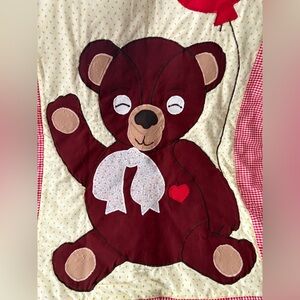 Vintage Teddy Bear Quilt With Balloons Multicolored  Crib Blanket Toddler